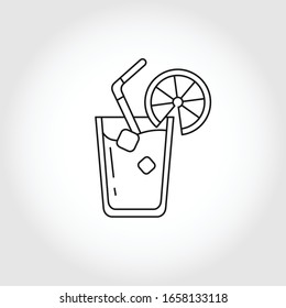 juice with ice cubes, straw and lemon line icon