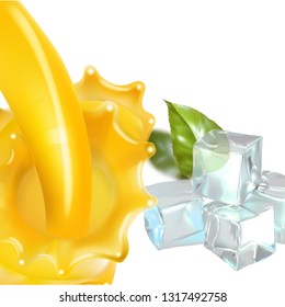 juice and ice green leaf vector 3d realistic illustration