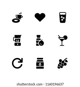 juice icon. 9 juice set with straw, orange juice, grape and cocktail vector icons for web and mobile app