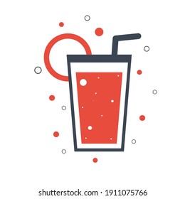 Juice Icon. Cold Coffee Icon. vector flat style, two color, color circle, color background, black shape icon.