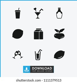 Juice icon. collection of 9 juice filled icons such as beet, lemon, cocktail, drink, milk, clink glasses. editable juice icons for web and mobile.