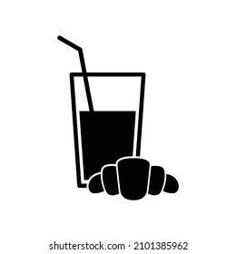 juice icon with croissant vector sign