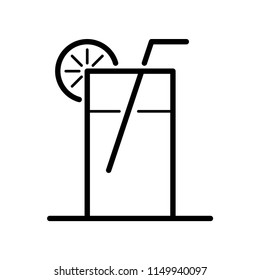 Juice Icon, place the lemon slices on the glass edge. Simple design, stroke outline style. Line vector. Isolate on white background.