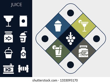 juice icon set. 13 filled juice icons.  Simple modern icons about  - Grapes, Canned food, Bars, Soda, Bottle, Fish food, Smoothie, Cocktail, Drink