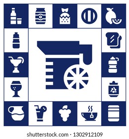  juice icon set. 17 filled juice icons.  Simple modern icons about  - Vodka, Bottle, Cocktail, Juice, Brandy, Toast, Can, Strawberry, Grapes, Soda, Tea, Lemons, Baby food