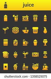 juice icon set. 26 filled juice icons.  Simple modern icons about  - Bottle, Soda, Drink, Canned food, Tea, Cocktail, Toast, Pear, Baby food, Can, Brandy, Strawberry, Fish food