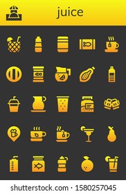 juice icon set. 26 filled juice icons.  Collection Of - Cocktail, Bar, Bottle, Baby food, Canned food, Tea, Soda, Lemonade, Papaya, Water bottle, Jug, Drink, Toast, Pear icons