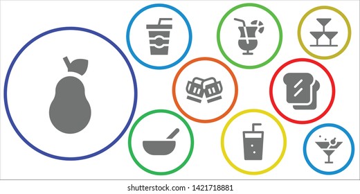 juice icon set. 9 filled juice icons.  Simple modern icons about  - Pear, Soda, Cocktail, Baby food, Toast, Drinks, Martini