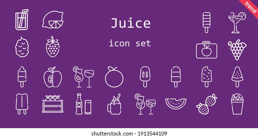 juice icon set. line icon style. juice related icons such as smoothie, berry, tangerine, fruit, cocktails, strawberry, soda, popsicle, milkshake, lunchbox, apple, lemon, cocktail, beverage, watermelon