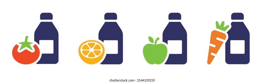 Juice icon set. Tomato, orange, apple and carrot juice icon vector illustration.
