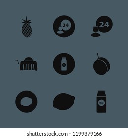 juice icon. juice vector icons set fresh pineapple, pack milk, apricot and room service