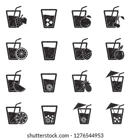 Juice Icons. Black Scribble Design. Vector Illustration.