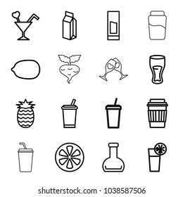 Juice icons. set of 16 editable outline juice icons such as lemon, drink, lemon, milk, cocktail, bottle, pineapple, beet