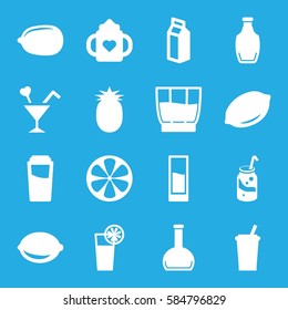 juice icons set. Set of 16 juice filled icons such as lemon, baby bottle, drink, Lemon, soda, milk, cocktail, bottle