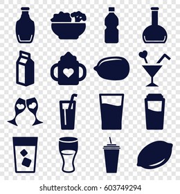 Juice icons set. set of 16 juice filled icons such as lemon, baby bottle, drink, Lemon, milk, clink glasses, cocktail, bottle