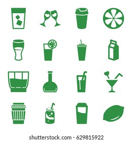 Juice icons set. set of 16 juice filled icons such as lemon, drink, soda, milk, clink glasses, cocktail