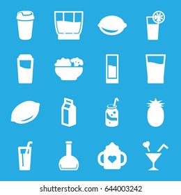 Juice icons set. set of 16 juice filled icons such as lemon, baby bottle, drink, soda, milk, cocktail, bottle, food