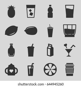 Juice icons set. set of 16 juice filled icons such as lemon, baby bottle, lemon, drink, milk, cocktail, bottle