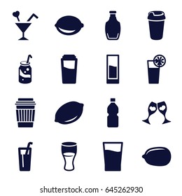 Juice icons set. set of 16 juice filled icons such as lemon, drink, lemon, soda, clink glasses, cocktail