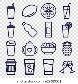 Juice icons set. set of 16 juice outline icons such as lemon, baby bottle, drink, clink glasses, cocktail, food, pineapple