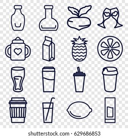Juice icons set. set of 16 juice outline icons such as beet, baby bottle, drink, lemon, milk, clink glasses, bottle