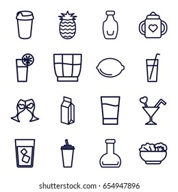 Juice icons set. set of 16 juice outline icons such as baby bottle, drink, lemon, milk, clink glasses, cocktail, bottle, food
