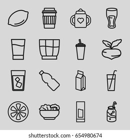 Juice icons set. set of 16 juice outline icons such as beet, lemon, baby bottle, drink, soda, milk, food