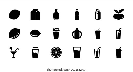 Juice icons. set of 18 editable filled juice icons: beet, drink, lemon, milk, cocktail, bottle