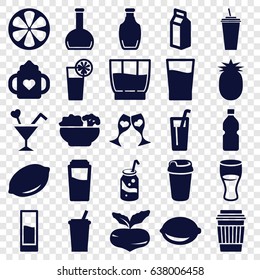 Juice icons set. set of 25 juice filled icons such as beet, lemon, baby bottle, drink, soda, milk, clink glasses, cocktail, bottle, food
