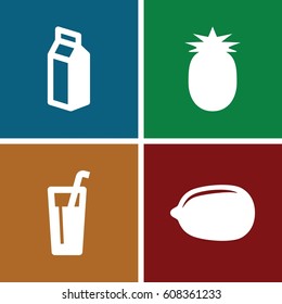 Juice icons set. set of 4 juice filled icons such as Lemon, milk, pineapple