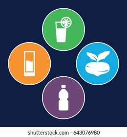 Juice icons set. set of 4 juice filled icons such as beet, cocktail, drink