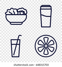 Juice icons set. set of 4 juice outline icons such as drink, lemon