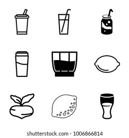 Juice icons. set of 9 editable filled and outline juice icons such as drink, soda, beet