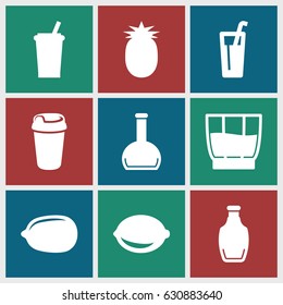 Juice icons set. set of 9 juice filled icons such as lemon, drink, lemon, bottle