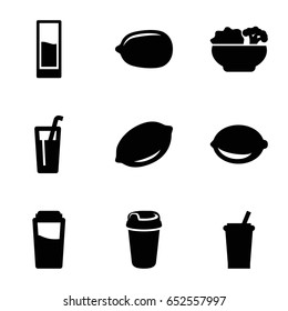 Juice icons set. set of 9 juice filled icons such as lemon, drink, lemon