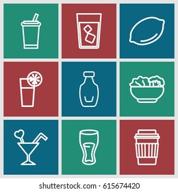 Juice icons set. set of 9 juice outline icons such as lemon, drink, cocktail, bottle
