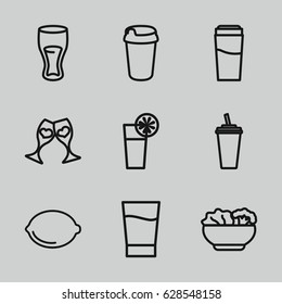 Juice icons set. set of 9 juice outline icons such as drink, lemon, clink glasses, cocktail