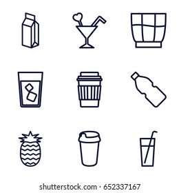 Juice icons set. set of 9 juice outline icons such as drink, milk, cocktail, pineapple