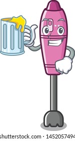 With juice immersion blender isolated in the cartoon