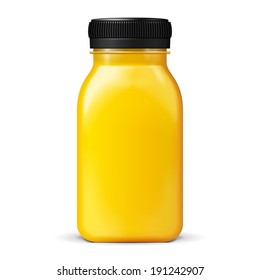 Juice Or Jam Glass Yellow Orange Bottle Jar On White Background Isolated. Ready For Your Design. Product Packing. Vector EPS10