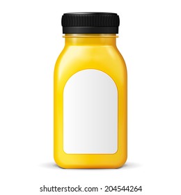 Juice Or Jam Glass Yellow Orange Bottle Jar On White Background Isolated. Ready For Your Design. Product Packing. Vector EPS10