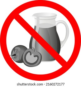 Juice in a jar with a forbidden sign. Ban on the import of juices. Flat juice symbol. Vector illustration.