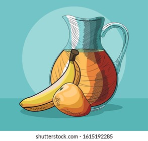 juice jar mango and banana fresh fruit food healthy vector illustration
