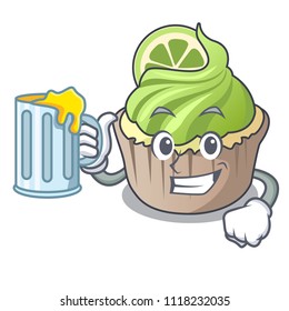 With juice lemon cupcake mascot cartoon