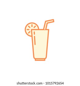Juice lemon glass with straw icon. Kitchen appliances for cooking Illustration. Simple thin line style symbol.