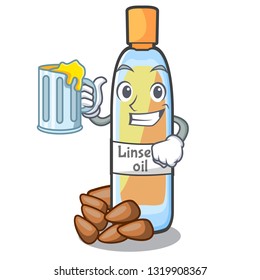 With juice lenseed oil in a cartoon glass