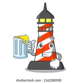 With juice lighthouse on the beach mascot