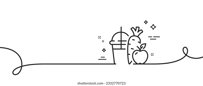 Juice line icon. Continuous one line with curl. Carrot with apple smoothie sign. Fresh vegetables symbol. Juice single outline ribbon. Loop curve pattern. Vector