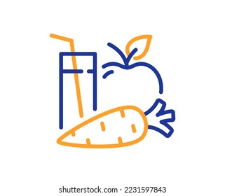 Juice line icon. Fresh apple and carrot drink sign. Fruit beverage symbol. Colorful thin line outline concept. Linear style juice icon. Editable stroke. Vector