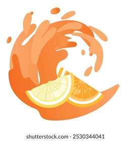 Juice liquid splash and citrus pieces 